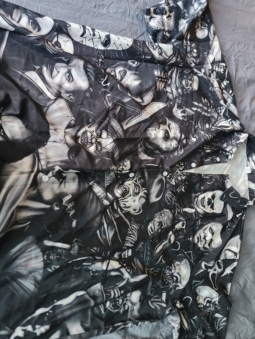 Black & White Horror Faces Button-Up Shirt
